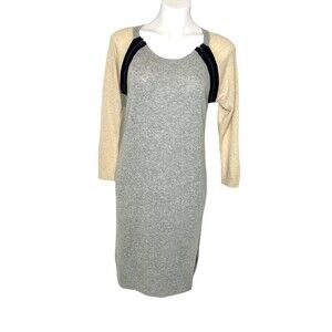 CLUB‎ MONACO Knit Sweater Color Block Dress Grey Cream Navy Size Medium Zipper